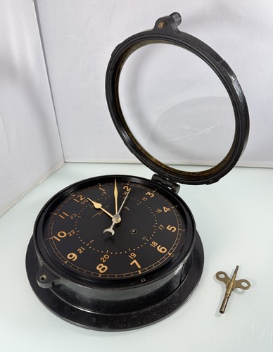 Chelsea Clock Co. Boston Navy Schiffsuhr Bakelit 7,75" Zifferblatt Militärzeit mit Schlüssel - Bild 6 von 22
