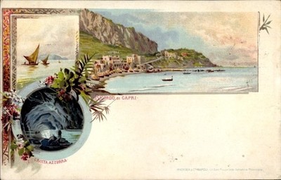 Litho Capri Neapel Campania, Panorama, Grotta Azzurra - 11146672