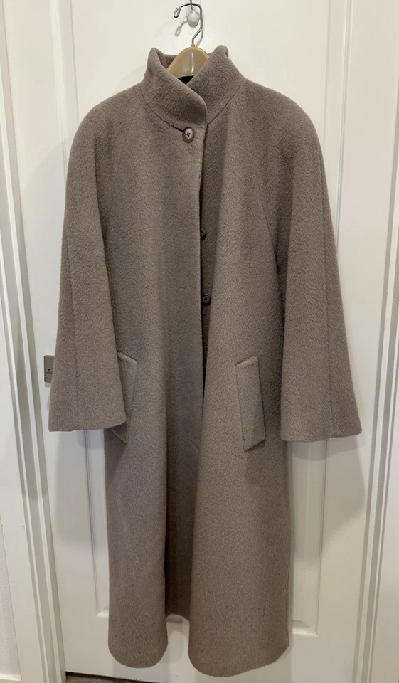 London Fog Long Wool Trench Coat 14 Cocoon Structured Collar Taupe Minimalist - Image 3 of 4