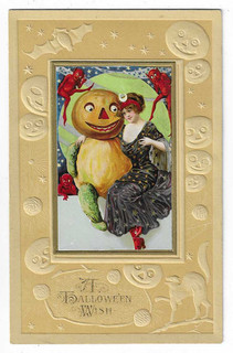 Winsch? Halloween Postcard Lady Sitting with JOL