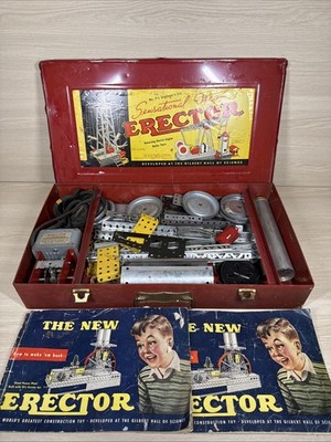 VTG 1950s A.C. Gilbert Erector Set No. 7 1/2 Engineer Set w/ Metal Case TESTED!