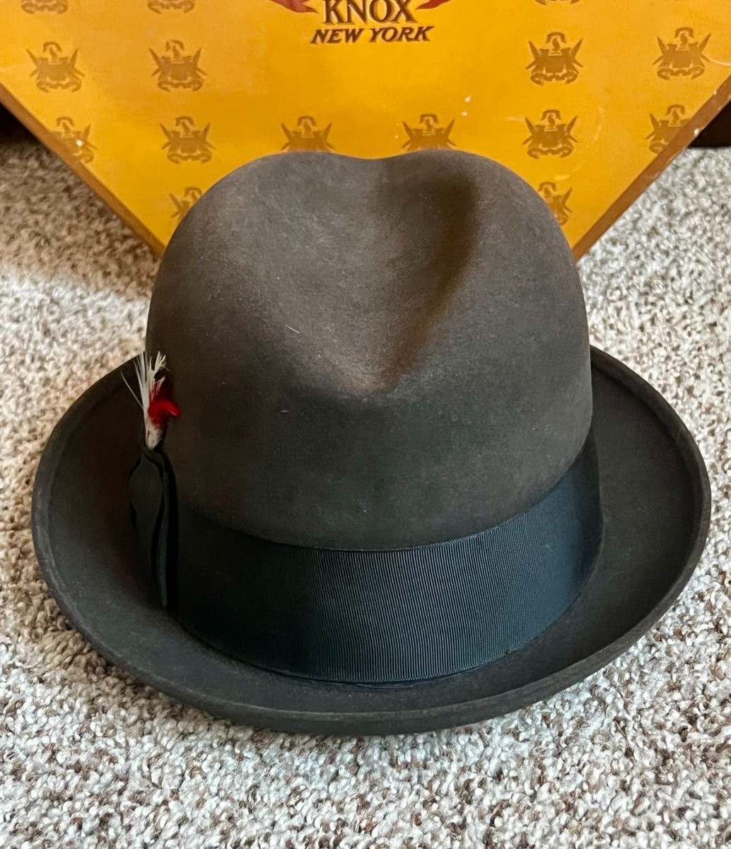 Knox Custom Edge Black Fedora Fur Felt Dress Hat w/ Box 50s/60s