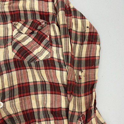 Vintage 50s Mancraft Red Plaid Rayon Sports Loop Collar Shirt