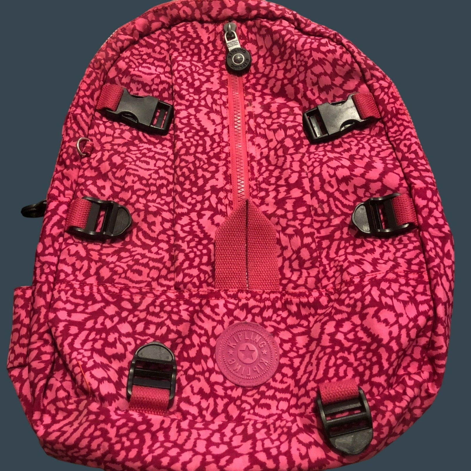 Kipling Pink Patterned Backpack With Multiple Buc… - image 1