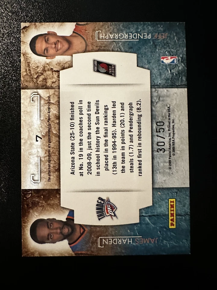 2009-10 Panini Studio Combos Rookie James Harden Auto #7.  SP #d 30/50 Thunder - Image 4 of 4