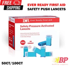 Ever Ready First Aid Safety Pressure Activated Lancets 30 Gauge Blood Sugar Test