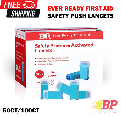 #ad Ever Ready First Aid Safety Pressure Activated Lancets 30 Gauge Blood Sugar Test $7.95