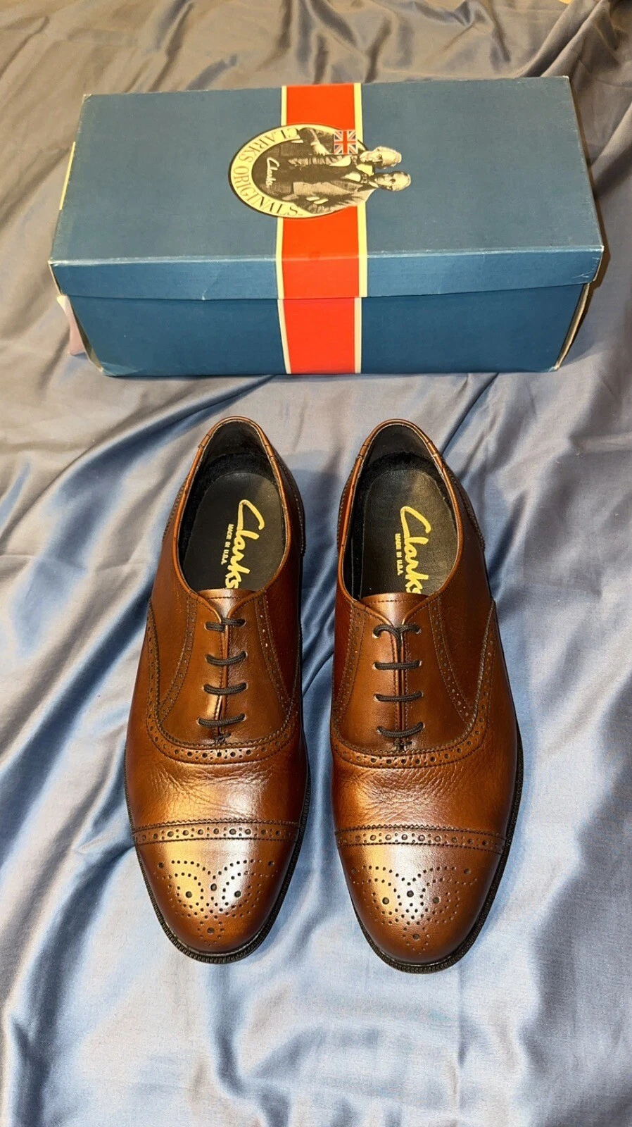 Scarpe Clarks Stanford Brogue Oxford marroni in pelle taglia 9 5 nuove con scatola