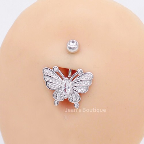 925 Sterling Silber Bauchnabel Ring Schmetterling Bauchnabel Stab Piercing A4523 - Bild 10 von 10