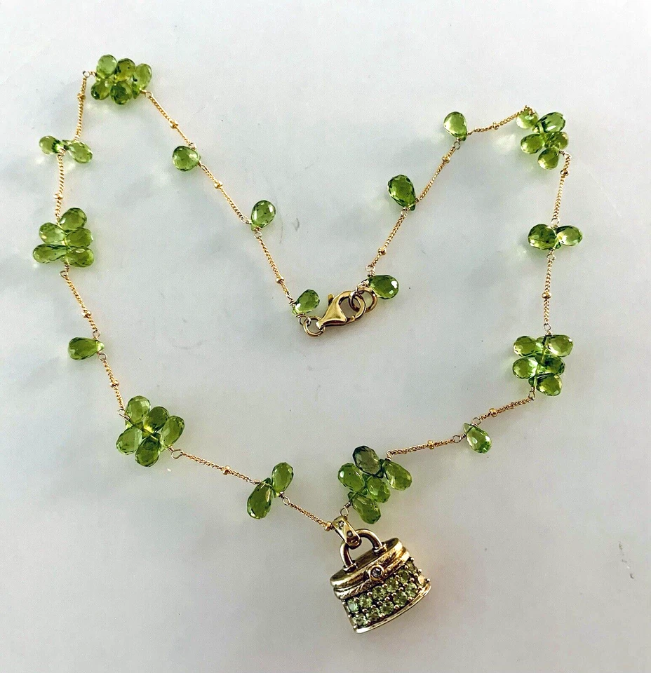 Collar Briolette Colgante Monedero Peridoto Lleno Oro 14K Piedras Preciosas Foto 3 de 4