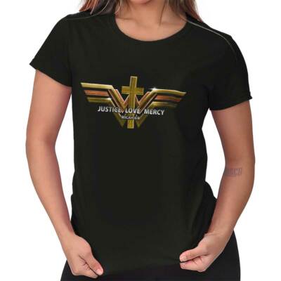 Christian Faith Cross Justice Love Mercy Womens Top Junior Graphic Tee