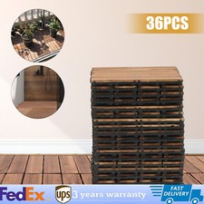 36Pcs Hardwood Interlocking Patio Deck Tiles Wood Flooring DIY Outdoor 12''x12''