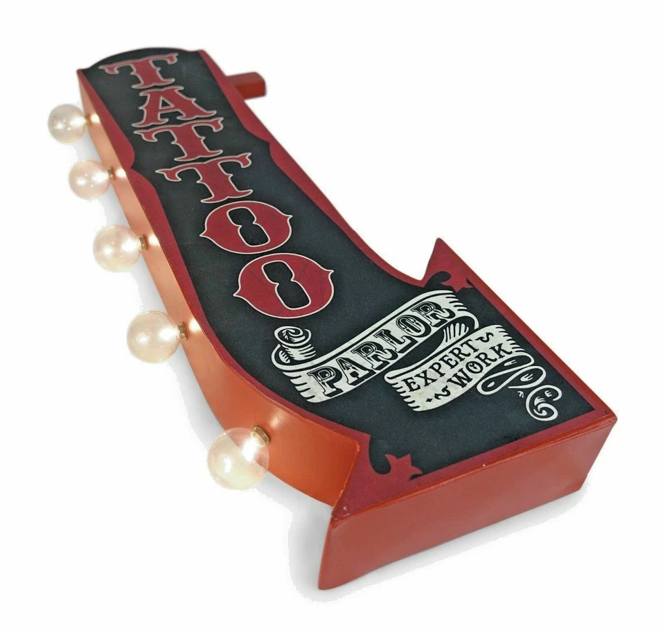 TATTOO Parlor Arrow Double Sided Metal Sign W/ LED Lights Man Cave Beer Bar Shop - Image 3 of 4
