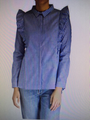 NEU! SUZANNA Damen Rüschen Bluse langarm blau/weiß gestreift 42 !NP 59,99 EUR!