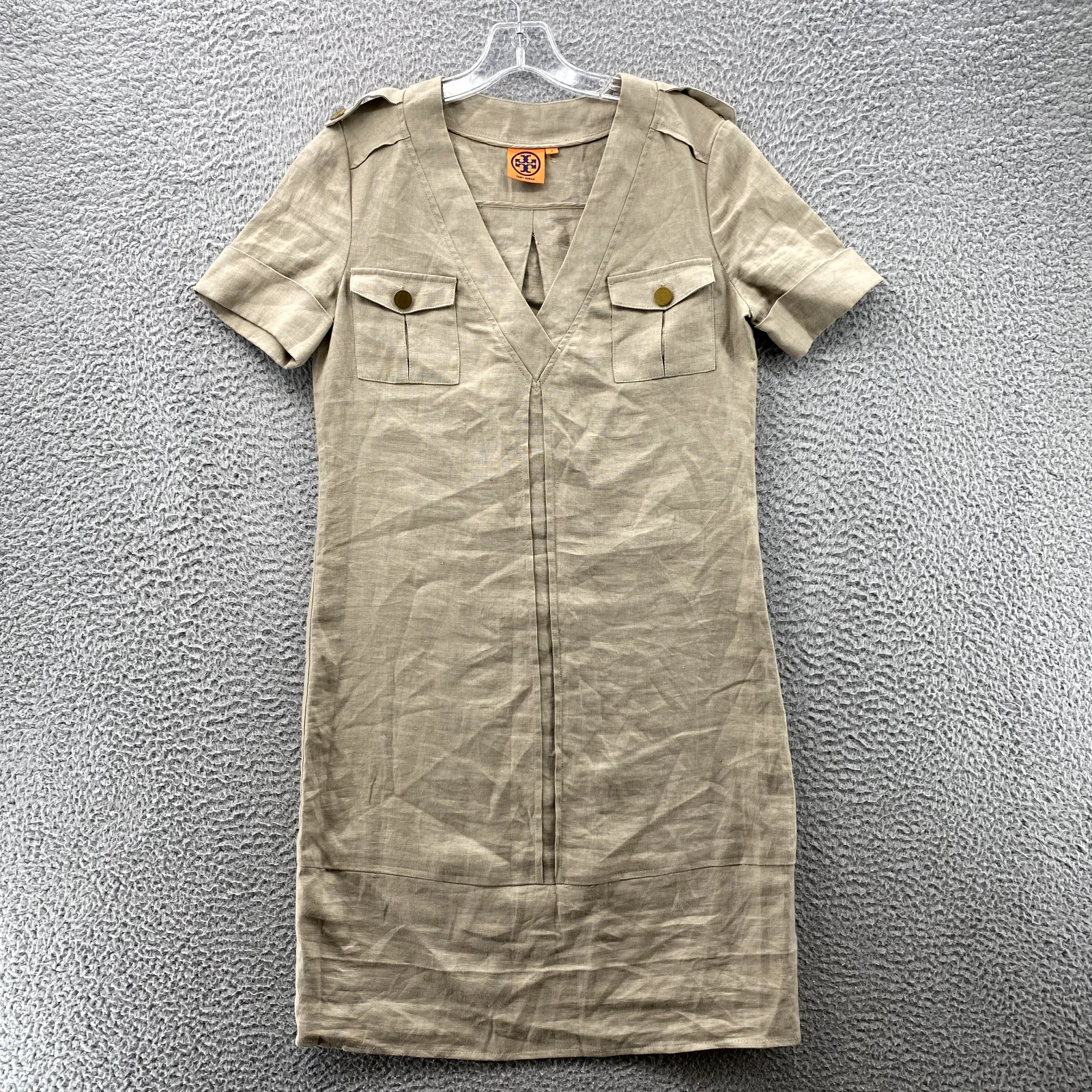 Abito Tory Burch donna 2 cachi scollo a V lino cambio classico core safari ufficio