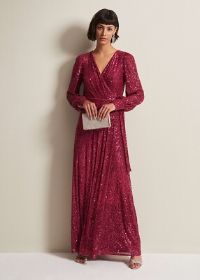 Phase Eight Petite Amily Pink Sequin Maxi Dress Size 10 RRP £219 UK
