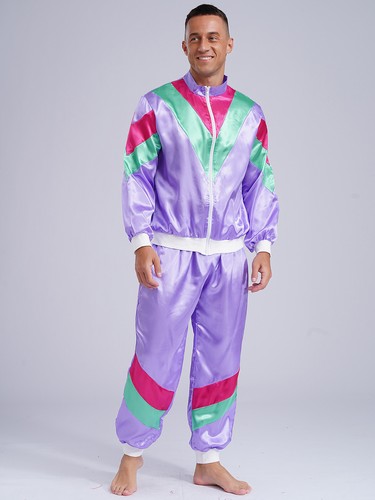 Mens Tracksuit 70s 80s 90s Style 70s Disco Dancewear Hippie Costumes Contrast - Picture 9 of 62