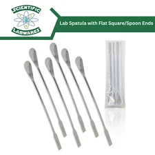 Scientific Labwares Stainless Steel Lab Spatula with Flat Square/Spoon Ends 9in