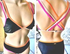 Victorias Secret Rare Vintage Bikini set L wireless racer neon strappy Black