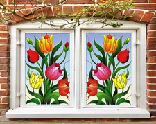 3D Color Llily ZHUA267 Window Film Print Sticker Cling Stained Glass UV