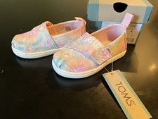 TOMS Tiny Alpargatas Pink Tie Dye Canvas Toddler Shoes Hook Loop Straps Sz 5 NIB