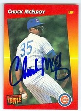 Chuck McElroy autographed baseball card (Cubs) 1992 Donruss Triple Play #245