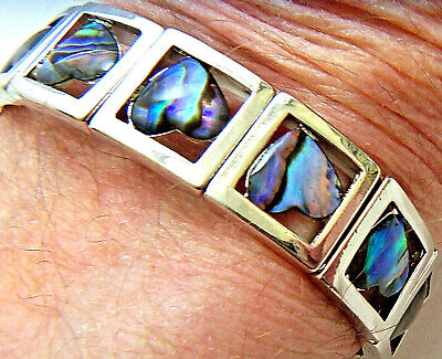 STB 001 PAUA Shell abalone Nature's 1 Stretch Bracelet 3/8"W Wheeler Mfg