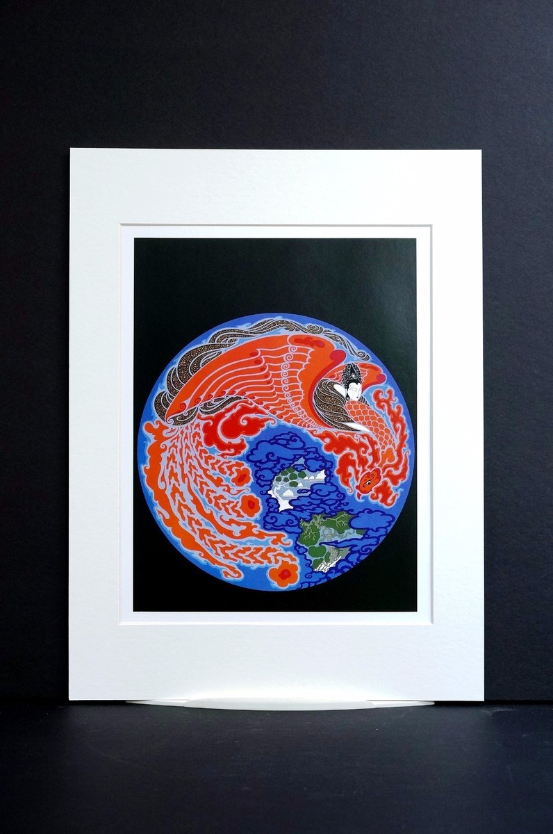Erte Matted Print 1982 ORIENTAL LADY DREAM VOYAGE RED DRAGON Art