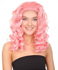 Womens Pink Curly Wavy Wig, Pink Party Wigs, Premium Breathable Capless Cap.