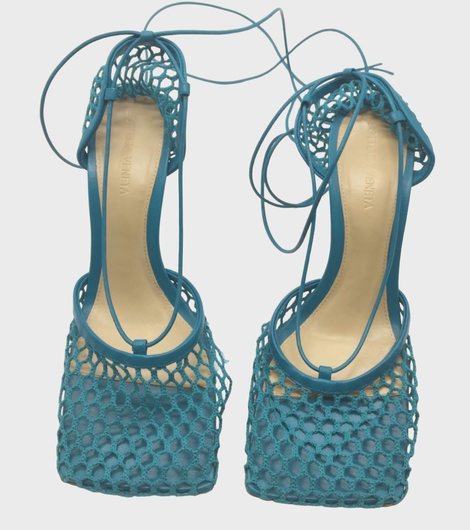 Bottega Veneta Blue Mesh Heels Bottega Veneta Leather-trimmed