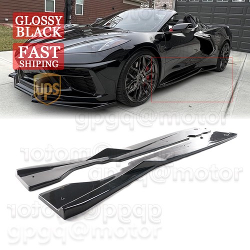 For Corvette C8 20-2025 Glossy Black V2 Style Side Skirts Extension Rocker Panel