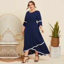 Women' s Summer Mid-Sleeve Loose Lace Long Dress Casual Plus Size
