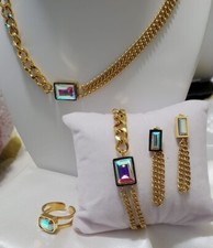 Women  s 18K Gold Plated Stainless Steel Crystal Necklace Jewelry Set