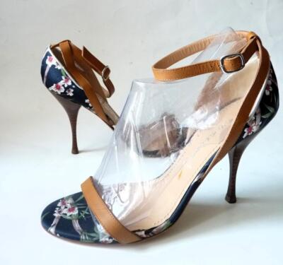 CASADEI FLORAL STRAPPY HEELS SANDALS 37.5