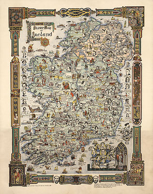 Story Map of Ireland Wall Art Print Historical Portraits Animals Poster Irish