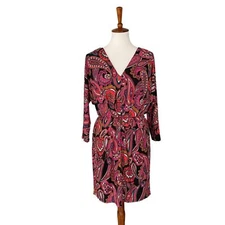 Trina Turk Birch 3/4 Sleeve Multicolor Paisley Stretch Blouson Dress Size L