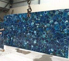 Tavolo da Pranzo Agata Blu Piano di Lavoro Artigianale Cristallo Home Interi...