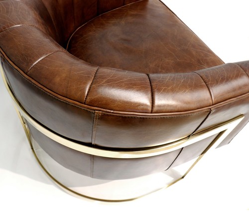 Pasargad Home Vicenza Collection Barrel Leather Chair - Brown - Picture 7 of 8
