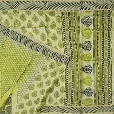 Namaste Vintage Green Sarees 100% Pure Silk Floral Printed Sari 5YD Craft Fabric