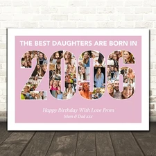 Photo Collage Pink Birthday Gift For Daughter 33-Photo Year 2005 Print Or Canvas
