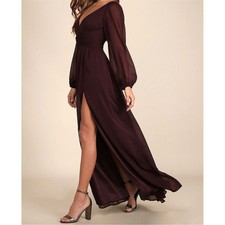 NWOT Lulus Women's XL Enchant My Love Dark Purple V-Neck Long Sleeve Maxi Dress