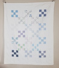 Vintage 1930s-1950s Hand Quilted Baby Crib Quilt Puss in Corner Patchwork