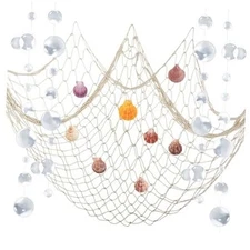  Nautical Decor, Natural Fish Net for Pirate Party, Wedding, Birthday, Beige