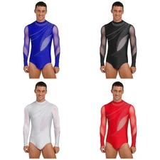 Mens Jumpsuit Prom Leotard One-piece Bodysuit Rhinestone Figure Skating Party