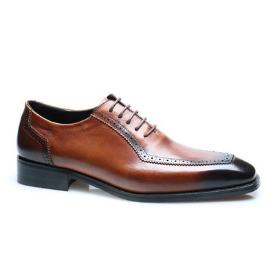  Men's Oxford Dress Shoes Pu Leather Lace-Up Flat Square Toe Business Shoes