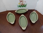 Set of 4 Vintage Hull Pottery Drip Glaze Au Gratin Oven Proof Casserole Avocado