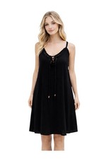 Sky Clothing Black Braided Lace-Up V-Neck Mini Dress Size Medium Made in USA