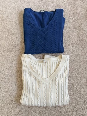 Talbots Women's Pair Of Cotton V Neck Lightweight Sweaters Petite Medium