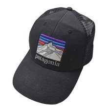 Patagonia Logo Trucker Hat Mens OS Black Mesh Embroidered Mountain Snapback