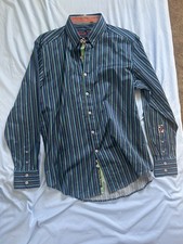 Robert Graham Shirt Mens L blue Green Striped Long sleeve button up down shirt